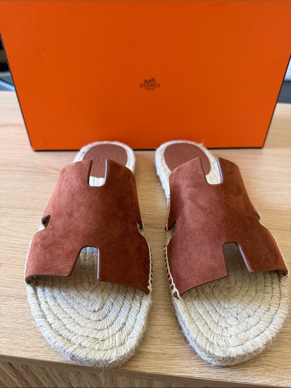 Hermes Size 42 Brown Suede Antigua Espadrille Slide (fits US Women’s size 10-11)
